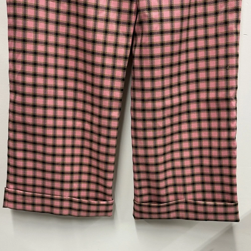 Anthropologie FRNCH Pink and Black Plaid Wide Leg Pants S
